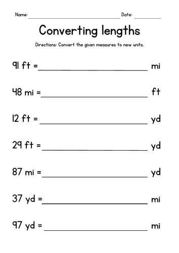 Converting Lengths (miles, feet and yards)