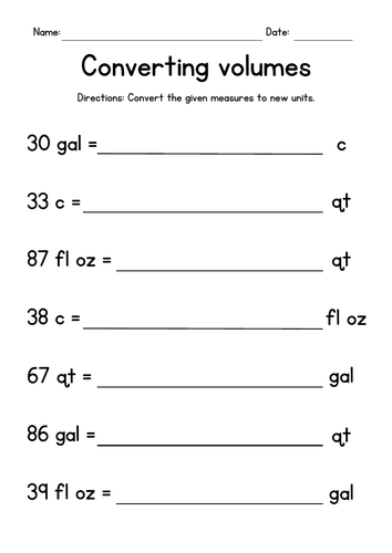 Converting Volumes (ounces, cups, quarts and gallons)