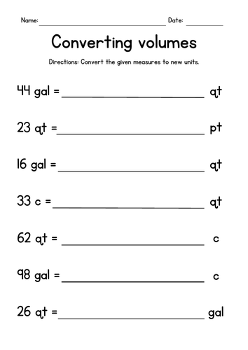 Converting Volumes (cups, pints, quarts and gallons)