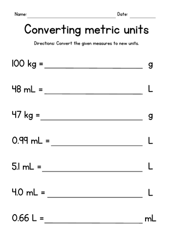 Converting Metric Units of Volume & Mass (with decimals)