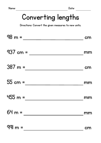 Converting Metric Lengths - Measurement Worksheets