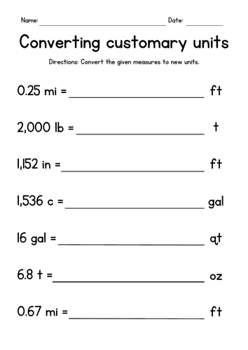 Converting Customary Units - Measurement Worksheets