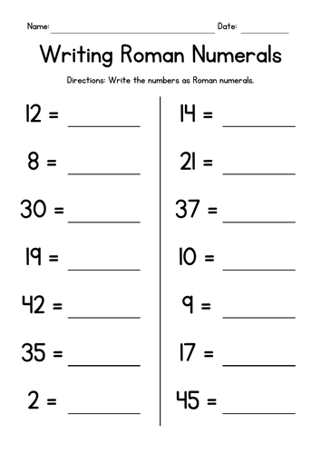 Writing Roman Numerals Worksheets | Teaching Resources