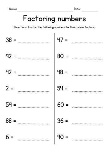 Finding Prime Factors - Factoring Worksheets