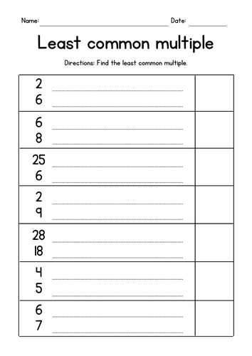 Find the Least Common Multiple of 2 Numbers - LCM Worksheets