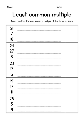 Find the Least Common Multiple of 3 Numbers - LCM Worksheets