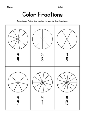 Coloring Pie Charts - Fractions Worksheets | Teaching Resources