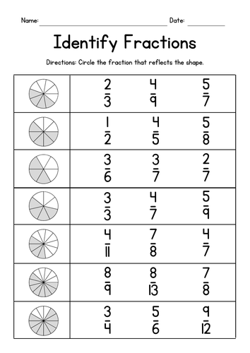 Circle & Identify Fractions Worksheets