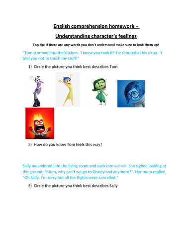 Primary school English comprehension - understanding character's ...