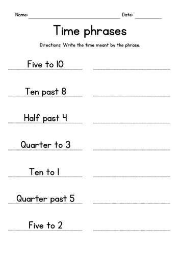 Time Phrases Worksheets
