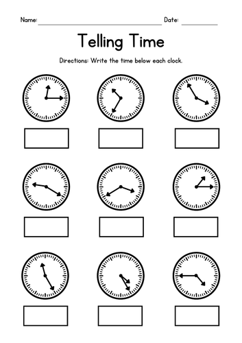 Telling Time (5 minute intervals) - Reading Analog Clocks