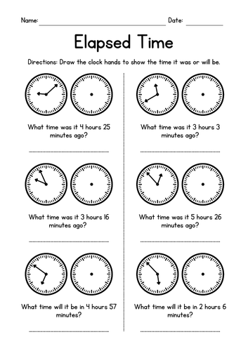 Elapsed Time (1 minute intervals) Worksheets