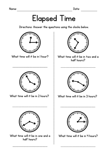 Elapsed Time - Analog Clocks Worksheets