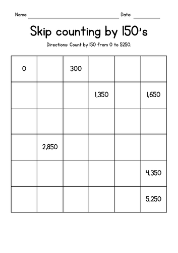 Skip Counting by 150s, 200s and 250s Worksheets