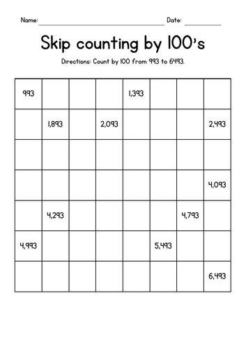 Skip Counting by 100's - Missing Numbers Worksheets