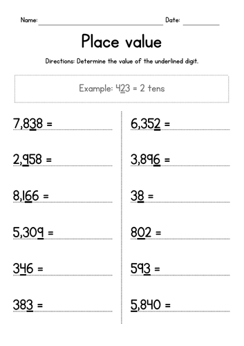 Place Value - Thousands, Hundreds, Tens & Ones