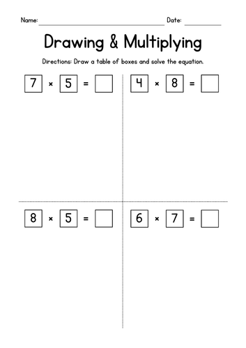 Arrays - Drawing & Multiplying Boxes Worksheets