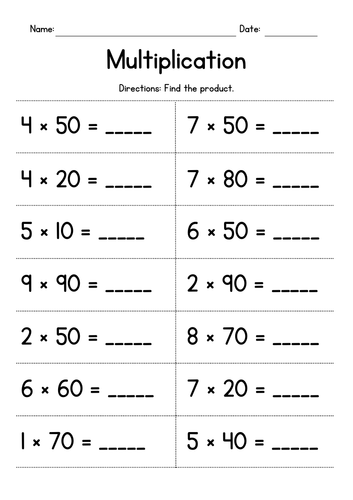 Multiplying 1-Digit Numbers by Whole Tens