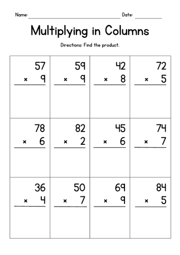 Multiplying 1-Digit by 2-Digit Numbers in Columns