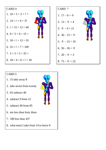 Y3 / 4 Maths cards Independent Short Tasks | Teaching Resources