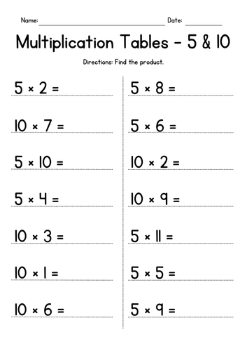 Multiplication Tables of 5 and 10