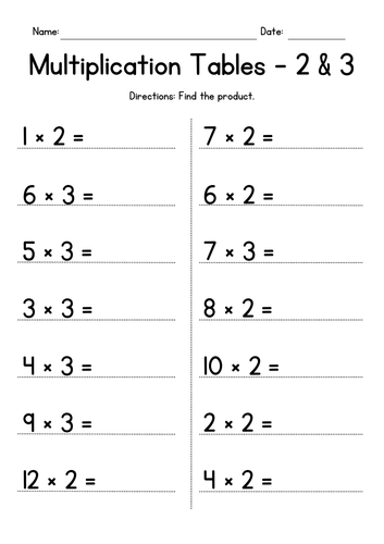 Multiplication Tables of 2 and 3