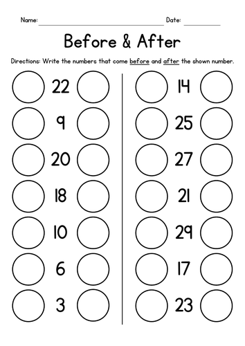 Before & After (Numbers 1-30) Worksheets | Teaching Resources