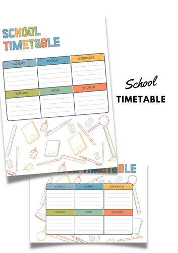 Back to school. School Timetable.