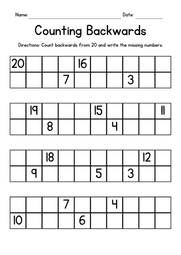 Counting Backwards from 20 Worksheets | Teaching Resources