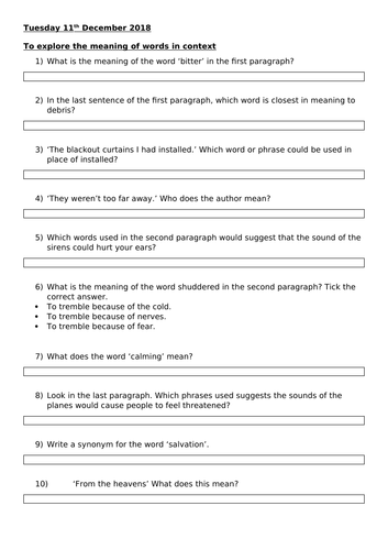 The Blitz - Year 6 Guided Reading. | Teaching Resources