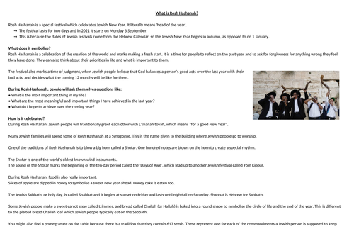 KS3 - Judaism // Jewish Festivals