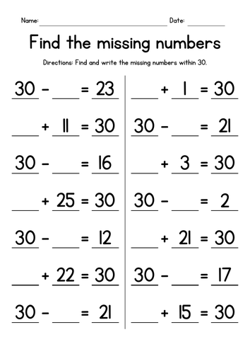 Missing Numbers within 30 | Teaching Resources