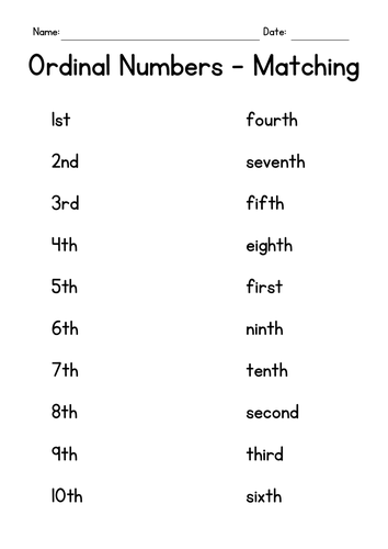 Ordinal Numbers Matching Worksheets Teaching Resources Ordinal Numbers Matching Worksheets Teaching Resources