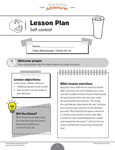 Self-control: Fruit of the Spirit Activity Book & Lesson Plan ...