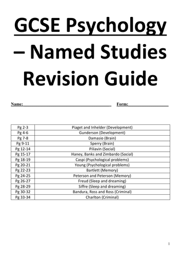Edexcel GCSE Psychology Named Studies Revision Guide | Teaching Resources