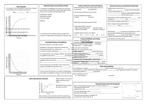 Paper 2 Chemistry (Trilogy) Revision Sheet with Answers