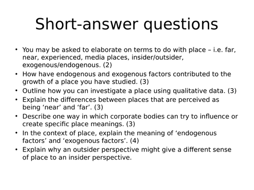 AQA A Level Changing Places Example Question PowerPoint