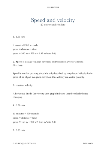 Speed and velocity for AQA GCSE Physics (Slides + Worksheet + Mark