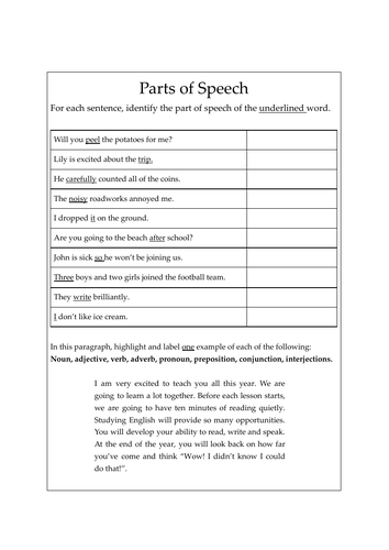 Elements of Speech Worksheet | Teaching Resources