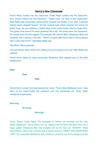 Year 4 English/Writing: Example Horrid Henry Story