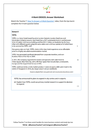 A Level EDEXCEL Business 4 Mark Exam Practice | Teaching Resources