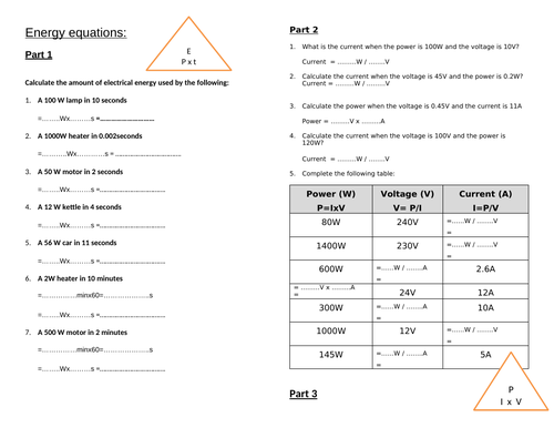 energy-and-power-equations-teaching-resources