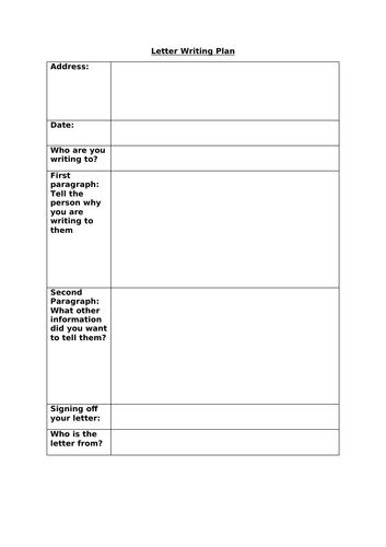 Letter Writing Plan Year 4