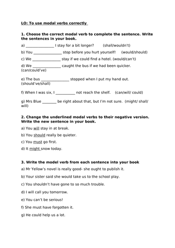 Modal verbs worksheet Teaching Resources