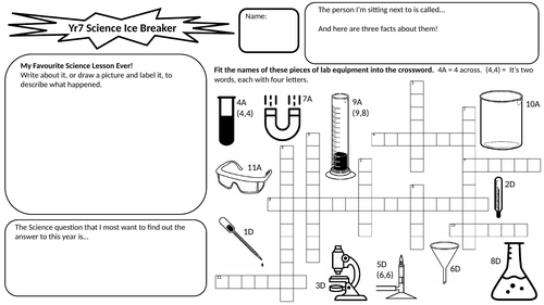 Year 7 Science Ice Breaker Sheet