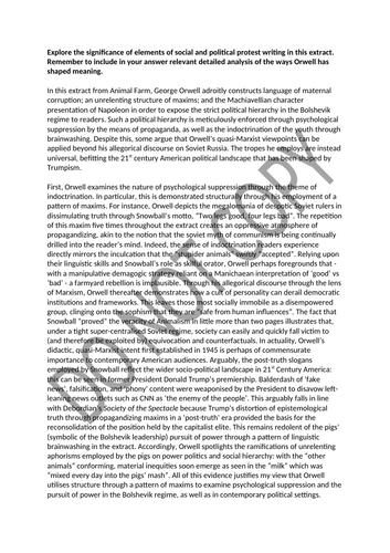 Exemplar Essay Unseen Social and Political Protest | Teaching Resources