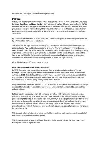 A Level History OCR Complete Women Civil Rights Notes and essay plans ...