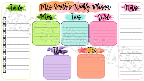 Water Colour Weekly Planner | Teaching Resources