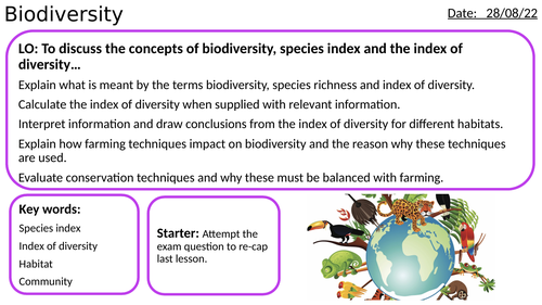 AS/A2-Level AQA Biology Biodiversity (within a community) Full Lesson