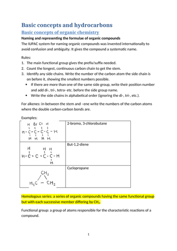 OCR A-Level Chemistry Basic Concepts and Hydrocarbons Revision Notes ...